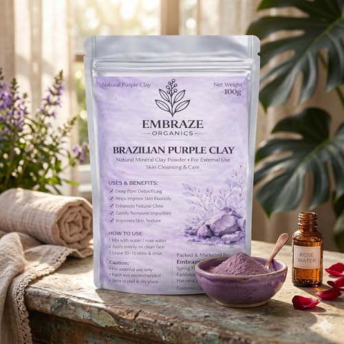 Image of Brazilian Purple Clay Powder for Face (100g) | Deep Pore Cleansing Face Pack | Skin Tightening, Oil Control & Natural Glow | Removes Impurities & Improves Texture