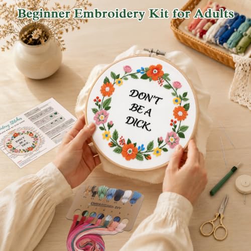 Image of Louise Maelys Funny Quote Embroidery Kit for Beginners, Floral DIY Craft
