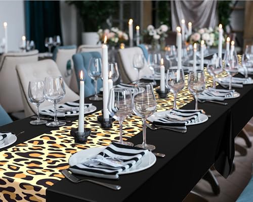 Image of Buryeah Leopard Print Tablecloth 54 x 108'' Leopard Plastic Table Cover Disposable Safari Animal Cheetah Print Party Decorations for Baby Shower Wedding Birthday Party Favors(Black,6 Pcs)