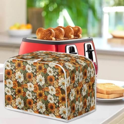 Image of Talayituse Sunflower Daisy Print Toaster Cover 2 Slice Wide Slot, Lightweight Dust Protection Washable Appliance Bag, Bread Maker Cover, S