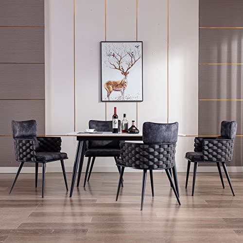Bfz Mid-Century Modern Dining Chairs Set Of 4, Handmade Woven Kitchen Chairs, Upholstered Velvet Dining Chairs With Metal Legs For Kitchen, Dining Room, Living Room #TOP5