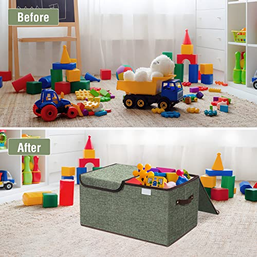 Feestars Kids Toy Box For Boys And Girls, Collapsible Toy Box Storage With Lid & Handles, Fabric Toy Organizers And Storage Bins/Chest/Chunk For Baby Toddler Nursery Playroom Bedroom-Green #TOP3