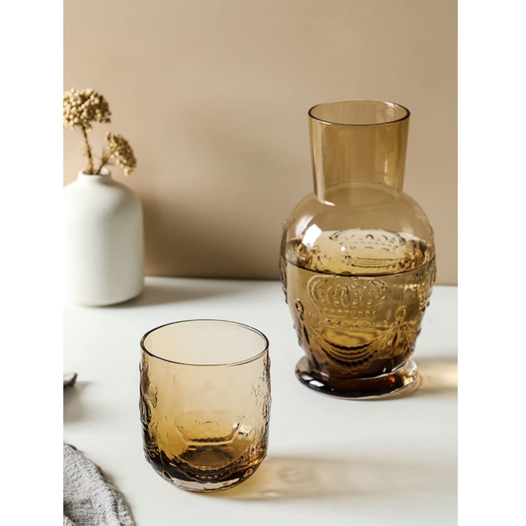 HASMI Wasserkaraffe für den Nachttisch Retro-geprägtes Kronenglas, kalter Wasserkocher, Nachtwasserkaraffe mit Tumbler, Gläser, Tassen-Set, Flasche, Teetasse, Saft, Getränk, Topf, Krug