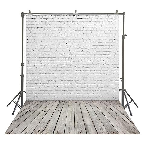 Muzi Photography Backdrops White Brick Wall with Wooden Floor Photo Background For Studio Props 150x220cm D-2504 Cover
