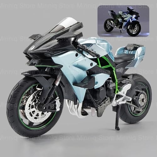 Image of Compatible for 1:12 Kavasaki Ninja H2R Motorcycle DieCast Model, Suspension and Hand Free Roller, Toy Motorcycle Collection with Music Lighting Toy for Kids (Ninja Kawasaki -Grey)