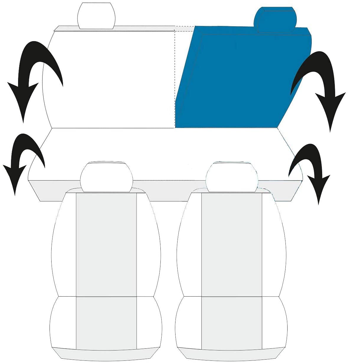 Lupex Shop Set de Fundas Compatible para Coche Panda, Fundas Bicolor para Asiento Trasero Enteros (Azul Oscuro - Negro)