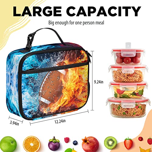 Double Insulated Lunch Box For Boy Man, Durable Water Proof Leakproof Reusable Portable Lunch Bag With Side Pocket, Large Thermal Lunch Cooler Bag Meal Tote For Kids Adult Work Picnic (Football ) #TOP2