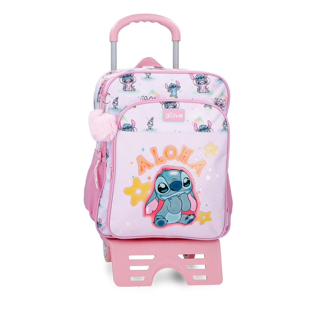 Disney Joumma Stitch You & Me Double Compartment School Backpack with Mauve Trolley 30x40x13 cm Polyester 15.6L