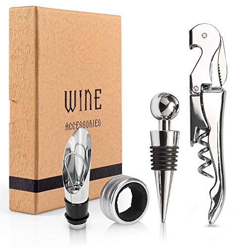 YOBANSA accesorios para vino juego de regalo, abridor de botellas de vino, vertedor de vino, anillo de caída, tapón de vino(Ctn Paper Hipo4)