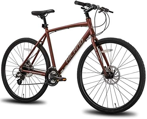 Hiland Road Hybrid Bike Urban City Commuter Bicycle with Disc Brake for Men Comfortable Bicycle 700C Wheels 24 speeds Bikes Red 53cm