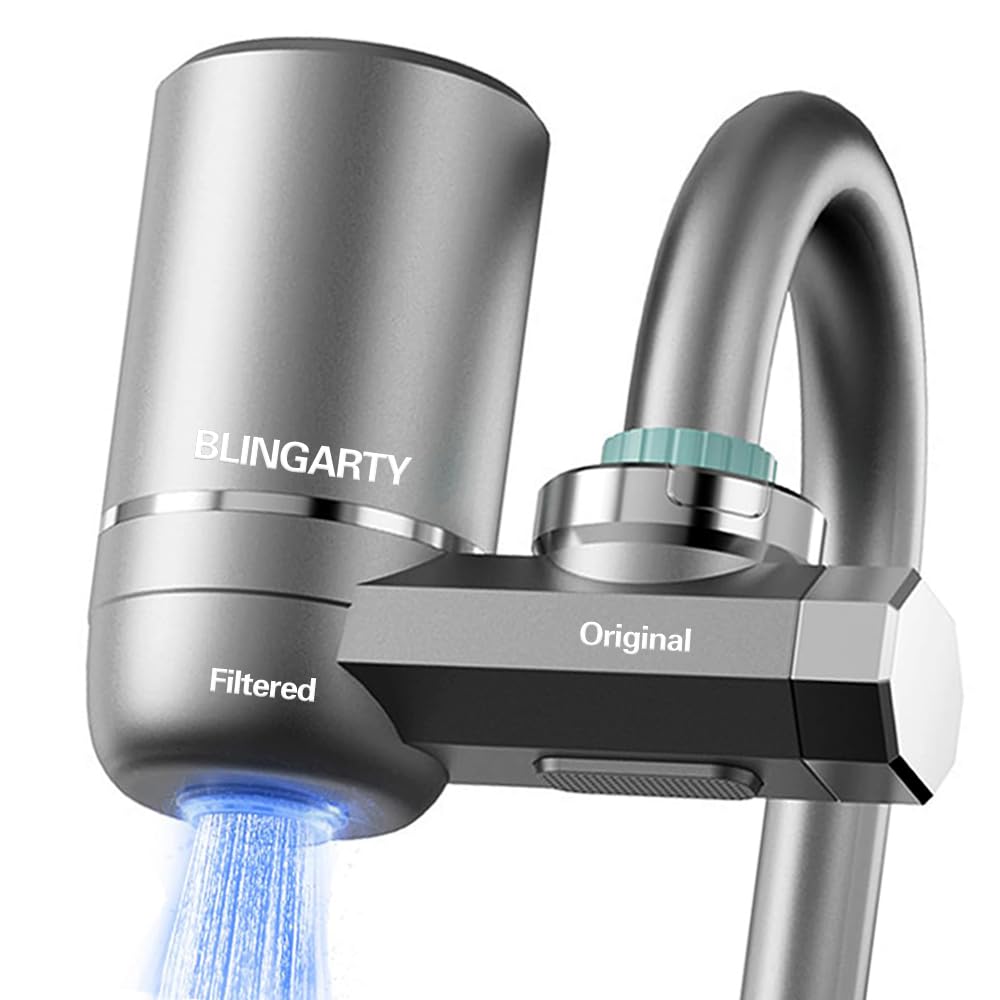 Faucet Mount Water Filter, Water Filter for Sink Faucet, Sink Water Filter with UV Light 99% Filtration Removes Impurities, NSF Certified Tap Water Purifier (Incl. 1 Filter, 13 adaptors)
