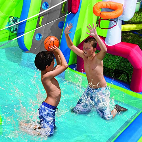 image for Banzai Aqua Sports Splash Park Outdoor Inflatable Waterslide with Clim