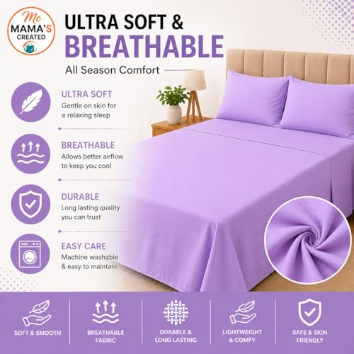 Image of Queen Size Bed Sheet - 600 Thread Count Single Flat Sheet Only - Long Staple Egyptian Cotton Top Sheet Wrinkle & Fade Resistant - Lilac