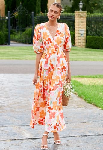 Image of Maxigerui Women's Summer Floral Maxi Dress Spring Wedding Guest Dress 2026 Fun Floral L