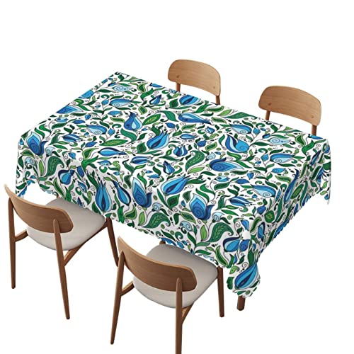 Botanical Tablecloth, 52X70 Inch, Waterproof Stain Resistant Print Table Cover, For Kitchen Outdoor Picnic Party Patio Wedding Family-Rectangle Table Clothes For 4 Ft Tables, Forest Green Violet Blue #TOP22