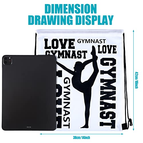 Sadnyy 32 Pcs Gymnastics Drawstring Backpack Gifts Set Gymnastics Rubber Bracelets Charm Keychain Gymnast Print Drawstring Bag for Gym Shopping Sport Yoga Women Men Party Favors4