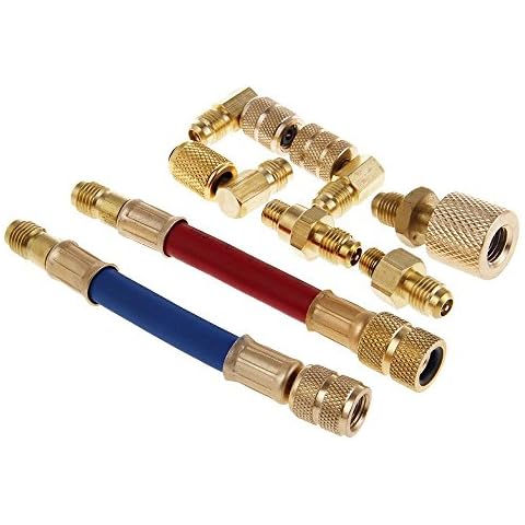 WeFoonLo Air Conditioner Refrigeration R134A R12 Converting Adapter Car AC Connector Hose Set Kit Cover