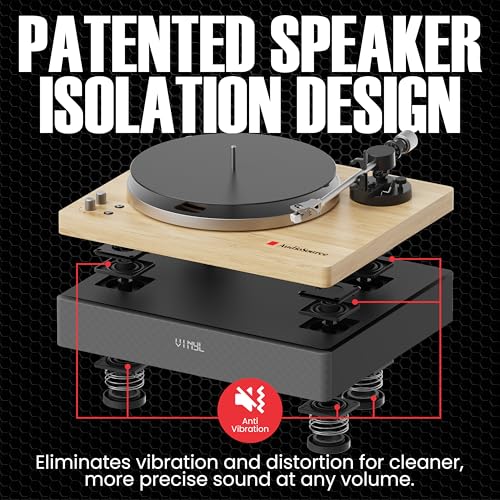 Image of AudioSource Vinyl Record Player, 120W All-in-one Turntable with 2.1 Channel Built-in Speaker, Bluetooth 5.4, Built-in Subwoofer, High Fidelity 2-Speed Belt Drive, Patented Isolation System, Natural
