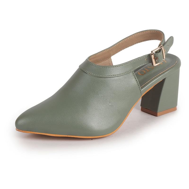 Image of FAUSTO Women Pointed Toe Block Heel Adjustable Backstrap Shoe Style Sandals | Soft Padded Insole | Semi Formal Outfit Sandals