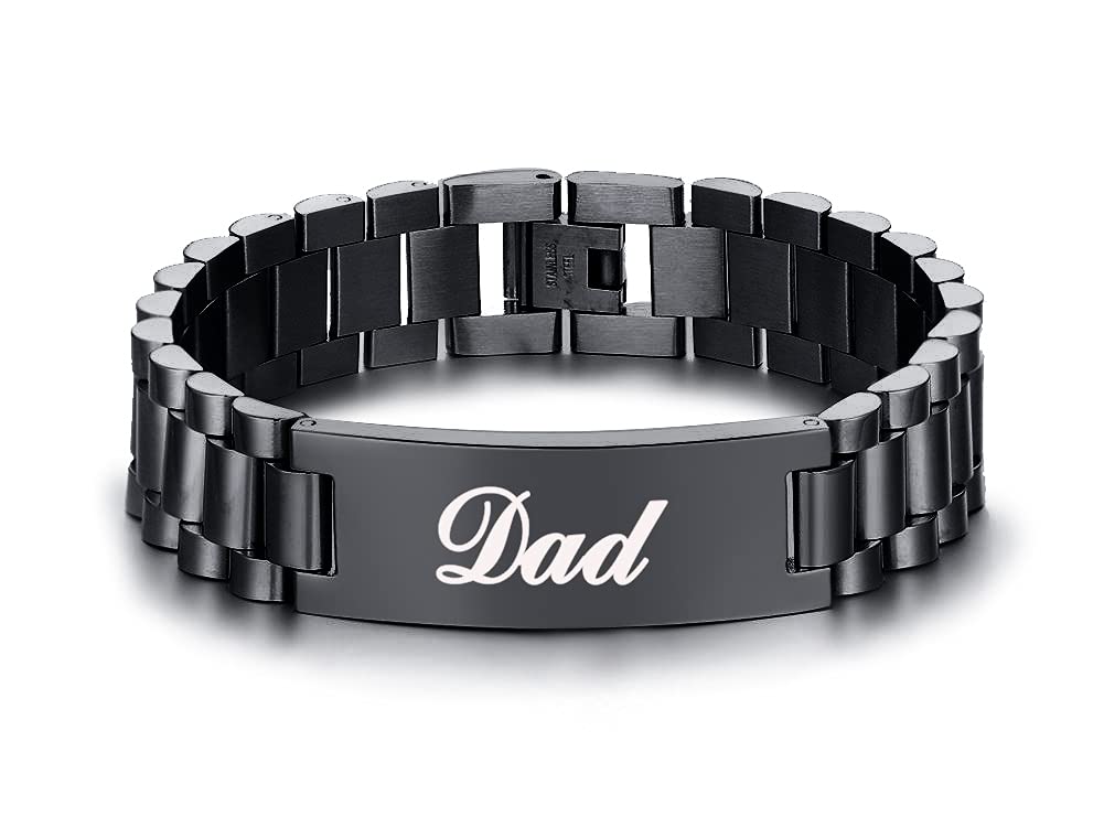 XUANPAIChristmas Gifts Fathers Day Bracelet for Dad,To My Dad Bracelet,Masculine Watch Band Stainless Steel Link Bracelet Dad Birthday Bracelet for Men From Daughter Son Wife,Adjustable Size