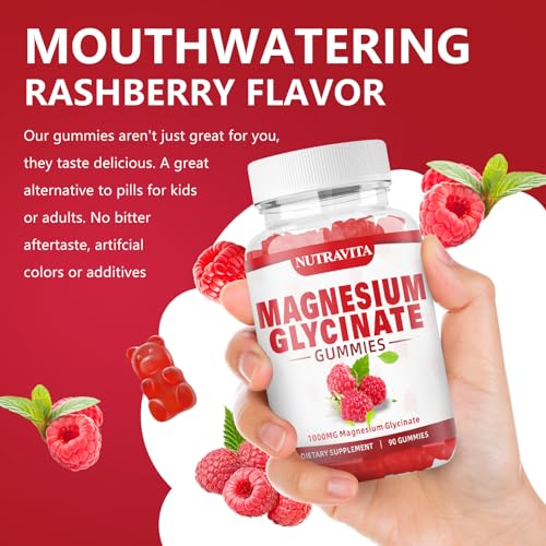 Magnesium Glycinate Gummies 1000mg with Magnesium L - Threonate,Chelated Magnesium Potassium Complex Supplement with VitD, B6, CoQ10, Calcium,Supports for Memory, Calm, Mood - 90 Gummies