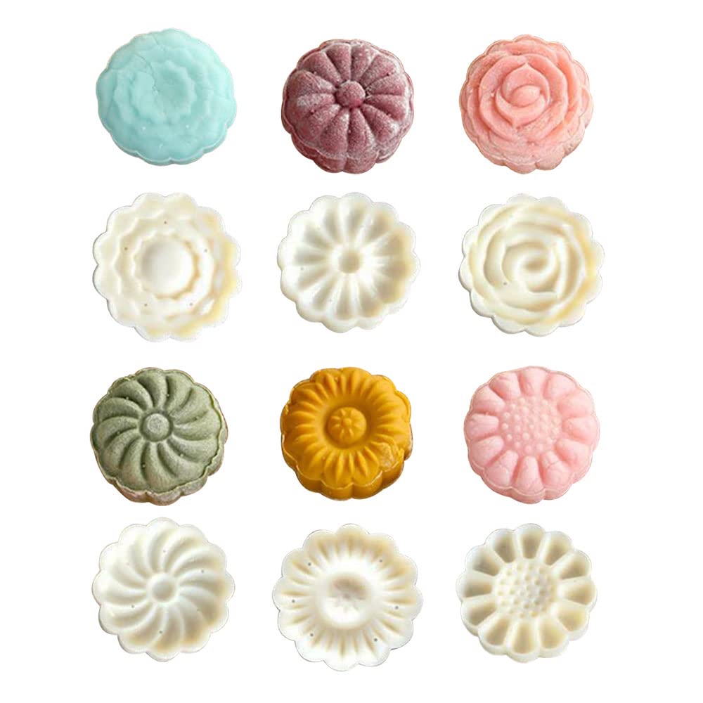 Mondkuchen Formen Set 12 Stück - Runde & Quadratische Mooncake Pressen | ABS-Harz Backformen Für Kekse