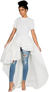 Women Girls Fashion Tops Goodlock Lady Female Short Sleeve High Low Peplum Bodycon Casual Party Club Dress - coolthings.us