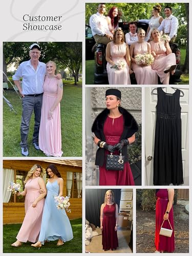 Image of Ever-Pretty Women's Chiffon Sleeveles Summer Formal Wedding Guest Dresses Ruched A Line Hollow Out Crew Neck Bridesmaid Dress