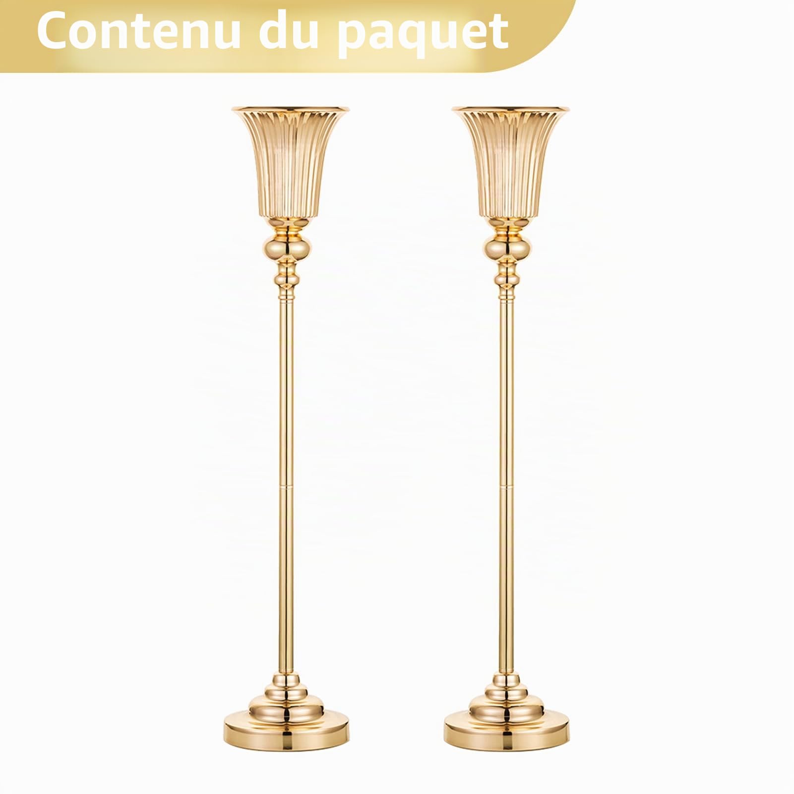 NUPTIO Vase Or pour Centre de Table: 2 Pièces 77.5cm Haut Support Fleur Trompette Doré pour Mariage - Decoratif Metal Vases pour Noel Anniversaire Ceremonie