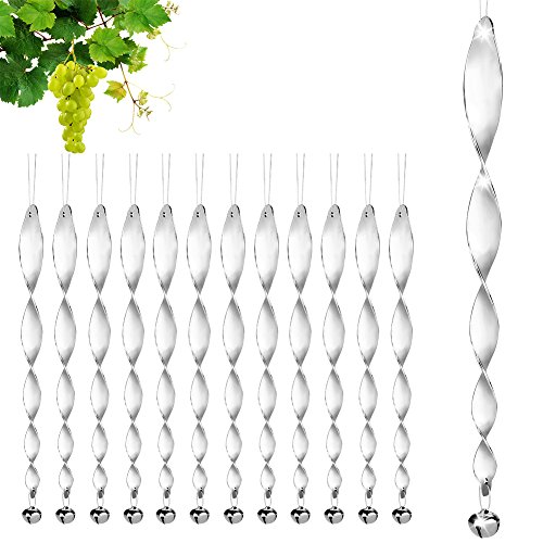 Accmor 12 Pack Bird Repellent Wind Twisting Reflective Scare Rods with Bells, Ornamental Spiral Deterrent Control Device (12 inch)