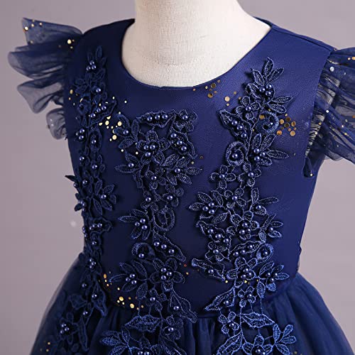 Vestido de baile de tul azul marino para niña en fiestas de cumpleaños y damas de honor de boda 3