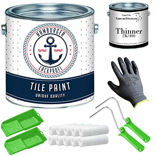 Pintura para azulejos brillante zinc amarillo RAL 1018 amarillo para azulejos de suelo y de pared con set de pintura (X300) y dilución // Barniz profesional de Hamburgo (2,5 L)