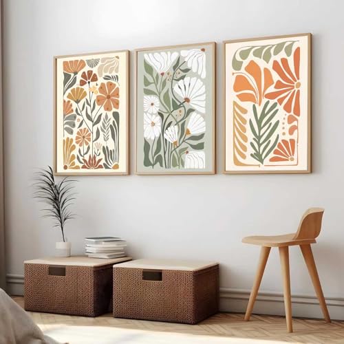Image of kotart Home Decor Boho Painting Decorative Wall Art poster With Frame For Living Room Bed Room Hotel Wall Decor Digital Reprint Set of 3 (19X25 inch)