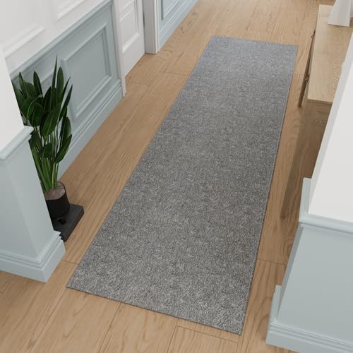 Ottomanson 2' x 18' Ultra-Thin Hallway Runner Rug - Durable Non-Slip Carpet for High-Traffic Areas - Fits Under Doors for Seamless Entry - Ideal for Kitchen, Entryway, Bedroom & Living Room, Gray
