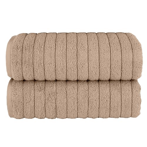 Image of Elegant Comfort 100% Turkish Cotton Corduroy Ribbed Luxury Soft 2 Pack Bath Towels 27 x 54 Inch - Ultra Plush, Absorbent, Quick Dry, Hotel Spa Quality Towels for Bathroom Essentials, Taupe