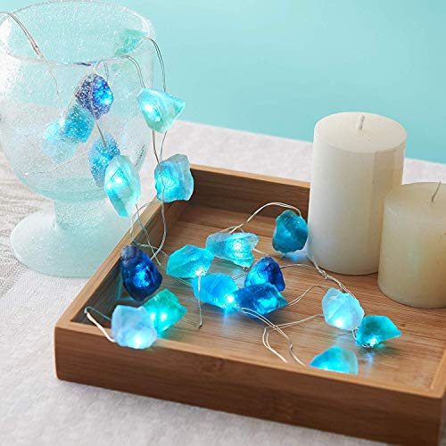 Mengnan Sea Glass Raw Stones Decorative Lights 6.5Ft 20Leds String Lights Natural Fluorite String Lights Battery Operated With Remote Control For Valentine's Day Wedding Bedroom Party Indoor Decor #TOP1