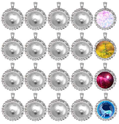 40pcs Rhinestone Bezel Pendant Trays & Clear Cabochon Domes Set Round Blank Bases for Jewelry Making and DIY Craft