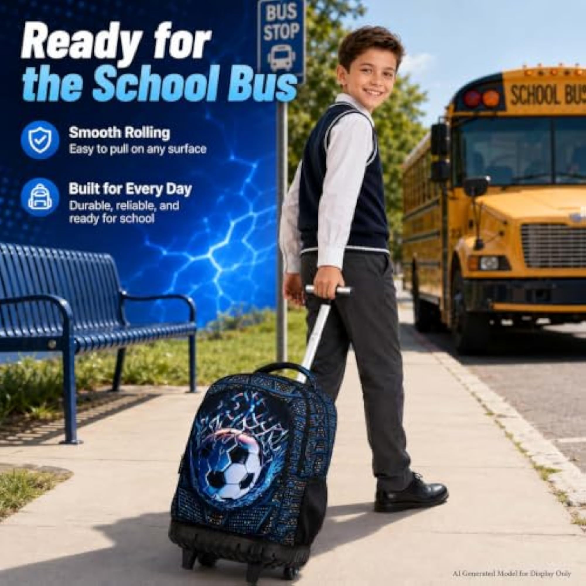 3Pcs Rolling Backpack Set for Boys and Men