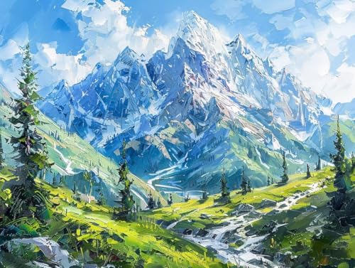 Diamond Painting Paysage de montagne anti-stress : Kit Peinture Diamant XL 60x80 cm