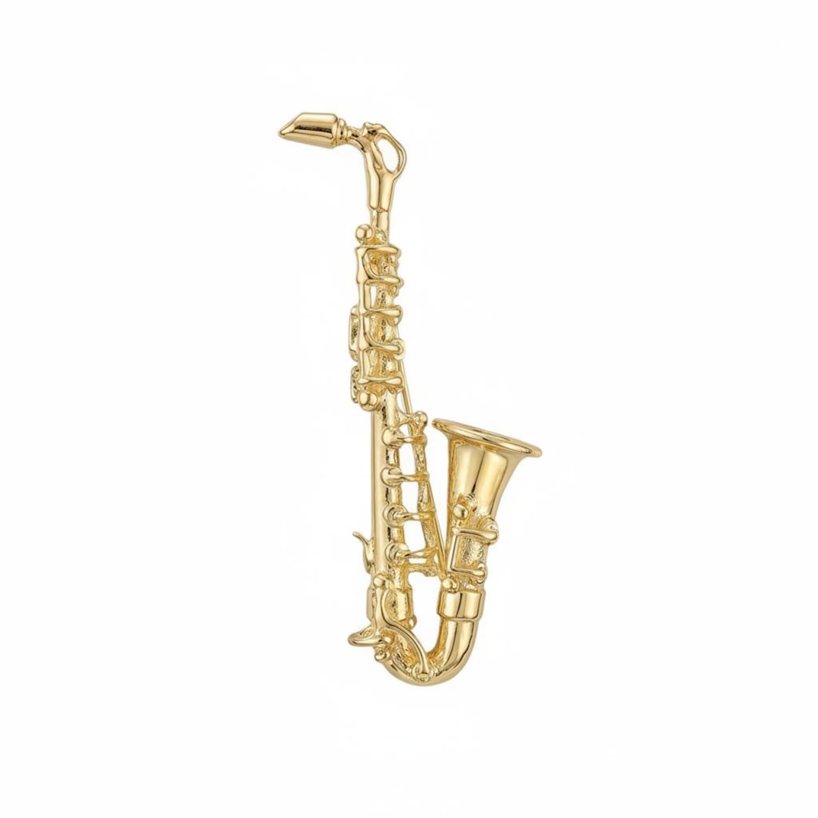 Miniature Saxophone Brooch Polished Clasp Metal Music Detailed, Gold | Lapel Pins Mens Jewelry &-image-12