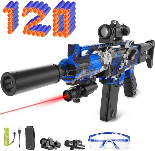 Automatic Toy Foam Blaster Sniper with Scope, Electric Toy Dart Blaster with 120 Foam Darts, Goggles, Air Pocket Technology Outdoor Game Kids Toys for Ages 8-12 Boys Girls- Blue