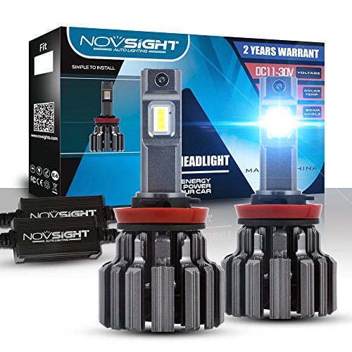 AmFor H11/H8/H9 LED Headlight Bulb, Novsight 80W 15000Lumens Super Bright LED Headlights Customized Auto Grade LED Chips Conversion Kit High-speed Silent Fan 6000K Cool White IP68 Waterproof 2-Pack