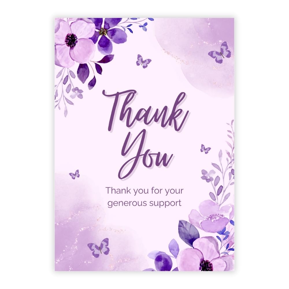 - Thank You Cards Pack of 200, 3 Designs, Premium Uncoated Cardstock, 3.5x2 Inch, Business Packaging Inserts for Small Businesses, Boutiques, Weddings, Events (Design:1 Purple Floral)