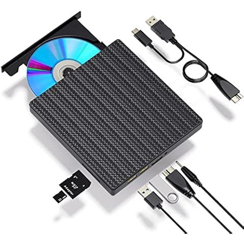 aelrsoch External CD/DVD Drive for Laptop DVD Drive with SD Card Slots Reader and 4 USB Ports, USB 3.0 Type-C CD/DVD Burner Optical Drive Compatible with Laptop Mac PC Windows 11/10/8/7 Cover