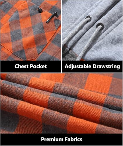 JACKETOWN Men's Flannel Long Sleeve Hoodie Shirts Casual Button Down Plaid Shirt Jackets Stylish with Pocket Orange - image 3