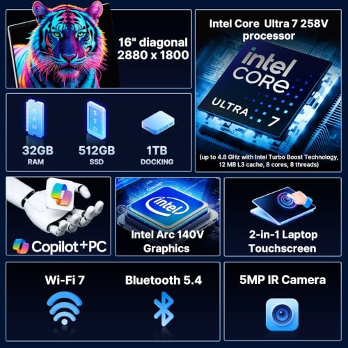 Image of HP OmniBook 7 Flip 2-in-1 16 inch OLED Touch Laptop, Intel Core Ultra 7 258V, 32GB LPDDR5X, 1.5TB Storage(512GB SSD+1TB Docking Station Set), Intel Arc Graphics, Wi-Fi 7, Copilot+ PC, Win 11, Silver