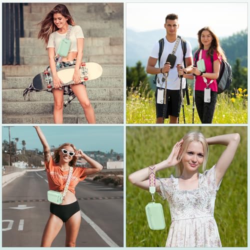 Image of YFWE Clip and Go Strap for Phone with Wallet Crossbody, Adjustable Phone Lanyard with Detachable RFID Wristlet Wallet, Pattern Strap - Green (L)