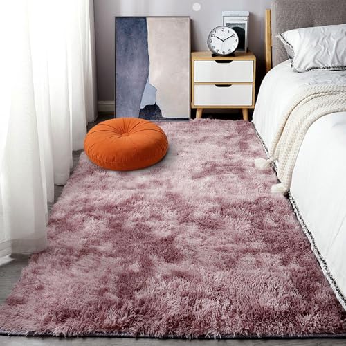 Tapis de salon lavable en machine moquette rose pourpre
