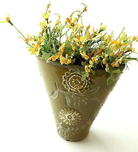 Amazon Co Jp 花瓶 陶器 おしゃれ フラワーベース 花器 テラコッタ 素焼き 洋風 花入れ インテリア デザイン グリーン 緑 口広 口が広い 陶器のミニベース フローラ Sik1936 ホーム キッチン