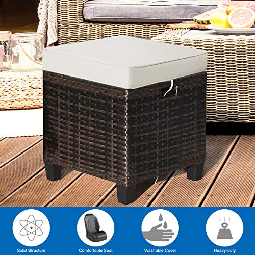 Tangkula 2 Pieces Outdoor Patio Ottoman, All Weather Rattan Wicker Ottoman Seat thumb #7